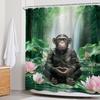 Funny Monkey Shower Curtain Meditation Zen Spirit Animal Chimpanzee Lotus Leaves Plant Bamboo Nature Bathroom Modern Waterproof