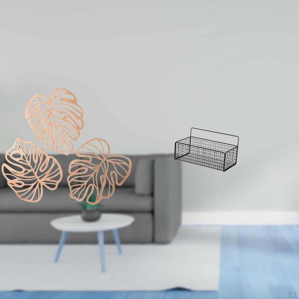 Creative Palm Leaves Wood Wall Decor And Metal Wire Storage Basket Shelves for Tropical Jungle