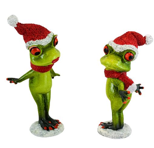 Christmas Frog Figurine In a Santa Hat