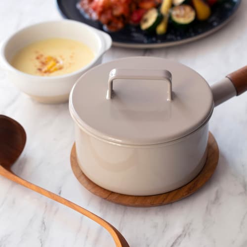 365methods 16cm Enamel Saucepan with Lid, Compatible with IH and Gas, Cafe au Lait, YY-16S.BE