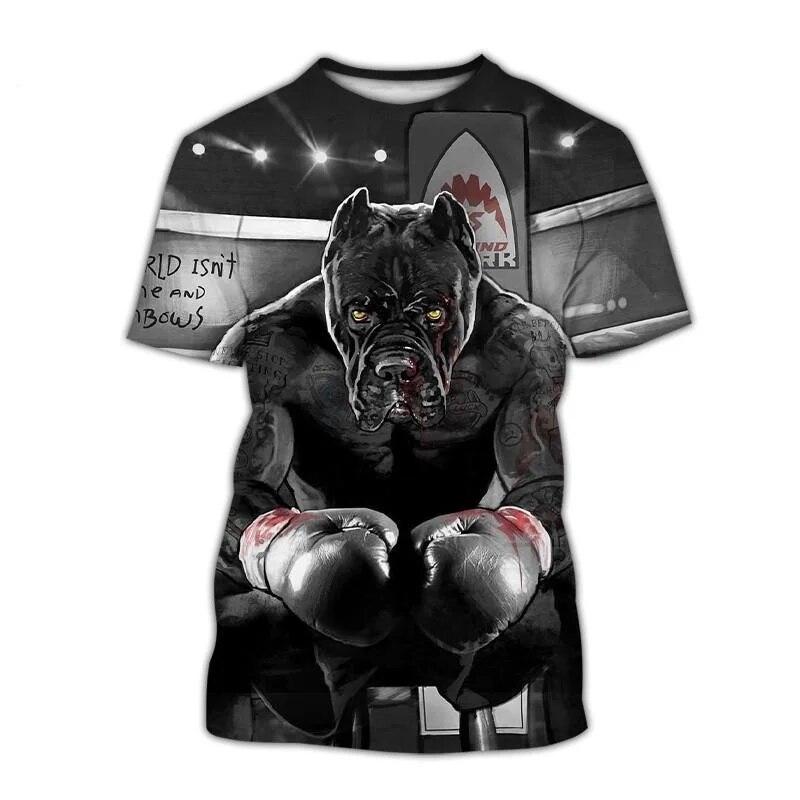 Boxerský pes Tričko s 3D potiskem Ležérní Móda Pánské Krátký rukáv Legrační mops Tričko Shiba Inu s kulatým výstřihem Roztomilá dětská trička