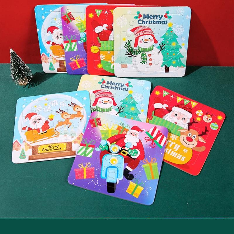 Christmas Jıgsaw Puzzle Compact Present Ideal for Children s Playthings DO-IT-YOURSELF Paper Present Factory 16 Pieces Christmas Puzzles Learning