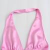2025 Summer V-neck Halter Backless Silk Satin Tie-Up Mini Dress