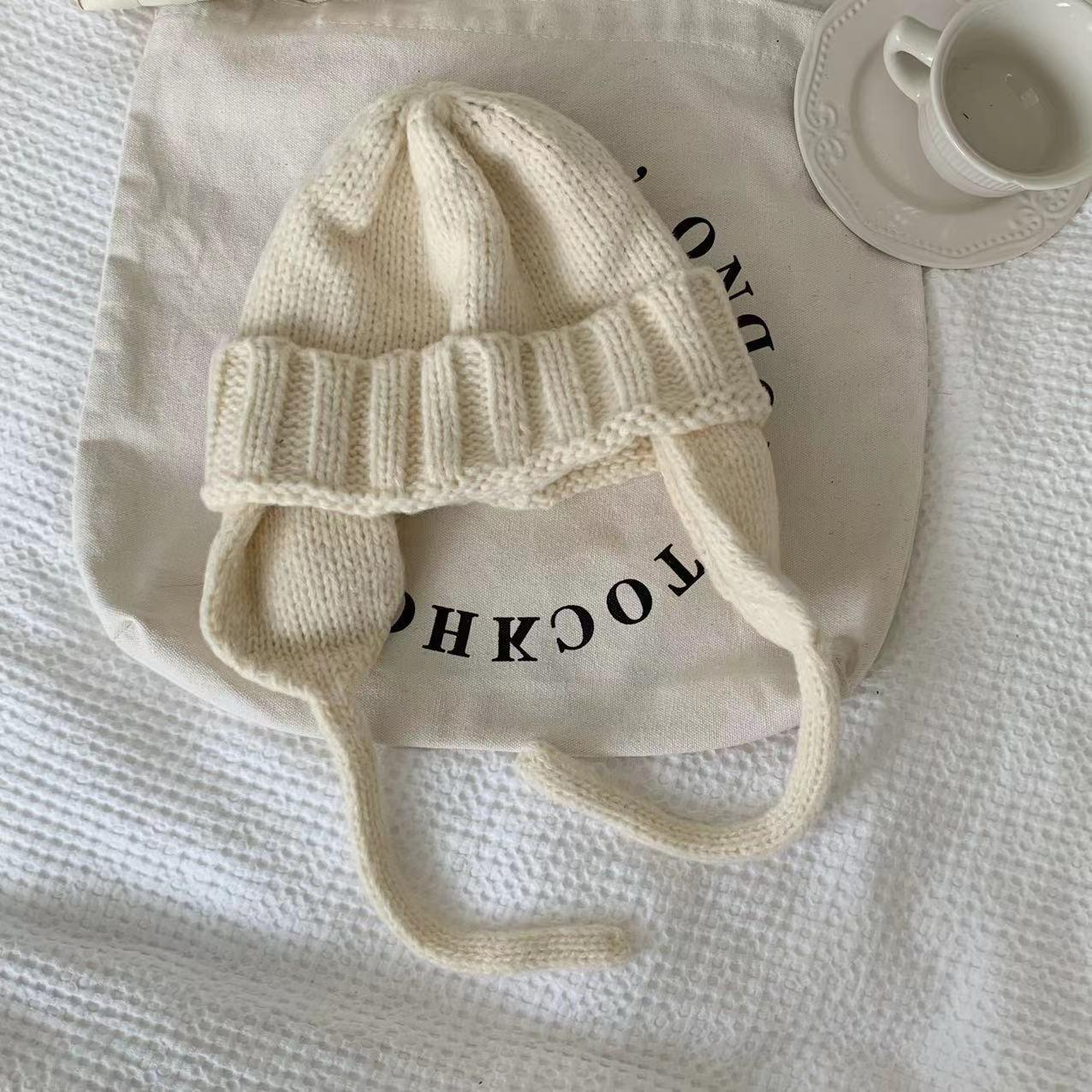 

Однотонные вязаные зимние теплые шапки с защитой ушей, эластичная вязаная шапка-ушанка, корейская осенне-зимняя шапка-авиатор