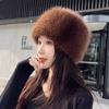 Fox skin flat-bottomed hat female autumn and winter cotton hat thickened fluff warm ear protection fairy thickened princess hat
