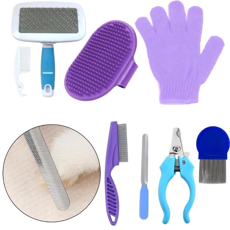 Kaninchen Fellpflege Set mit Pin-Bürste, Pflegehandschuh und Kamm, Kleintier Pflege-Sortiment für Fellpflege und Routine-Krallenpflege, für den Heimgebrauch