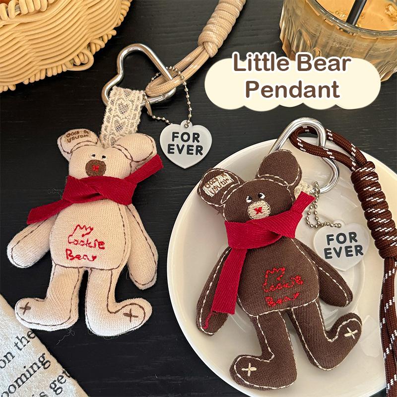 Korean Cartoon Fabric Scarf Bear Keychain Cute Little Bear Keyring Car Key Holder  Versatile Bag Pendant Couple Gifts