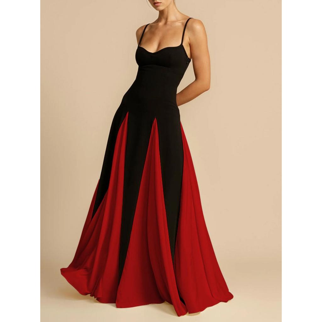 Mode Damen V-Ausschnitt Sling Langes Kleid für Frauen Elegante Plissee Rückenfreie Ärmellose Kleider Lady Abend