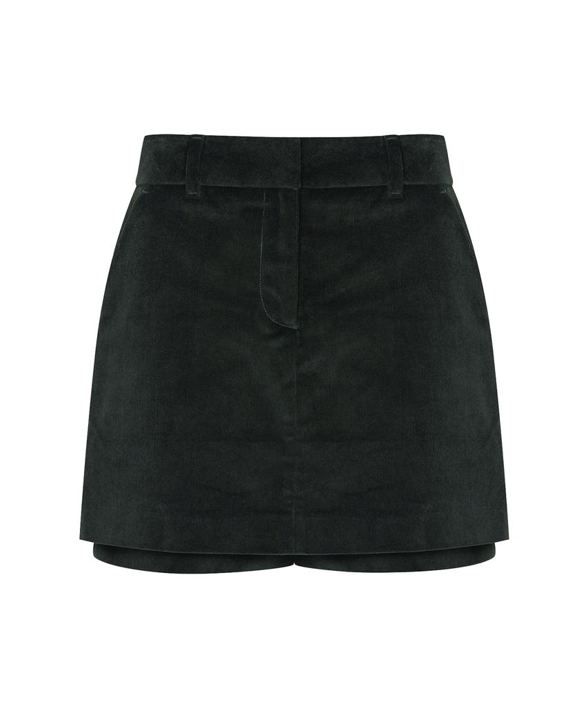 Peulleibu Corduroy Layered Skirt Pants_Deep Green