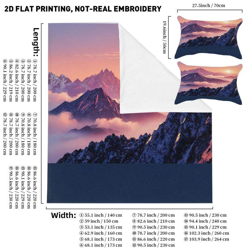 3-Piece Bedding Pillowcase Quilt Cover Set Snow Mountain Sunrise Sunset 2D Digital Printing Suitable For Bedroom Dormitory Decor