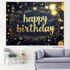 2D Elegant Navy Blue Happy Birthday Backdrop with Gold Glitter Letters and Bokeh Photography Background