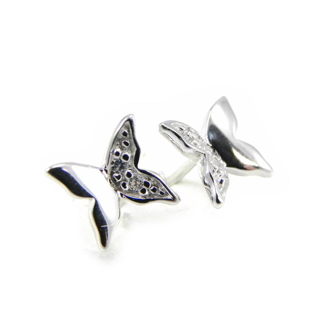 Altesse [G2282] - Ασημένια Σκουλαρίκια 'Πεταλούδα Φως' Ασημί λευκό (ροδιωμένο) - 7x8 χιλ.