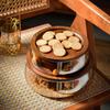 Japanese Style Glass Fruit Bowl with Wooden Storage Box and High-Footed Display Stand for Living Room