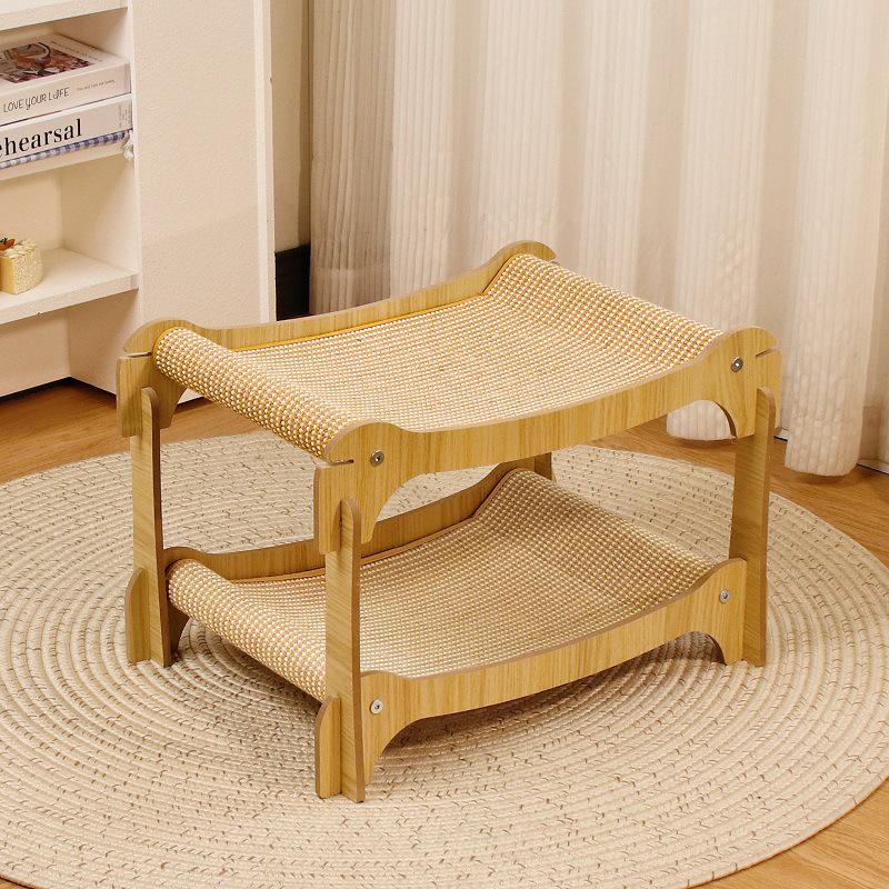 Multi-Level Wooden Cat Scratcher: Durable Sisal, Lint-Free, Stackable, Cat House with Claw Board
