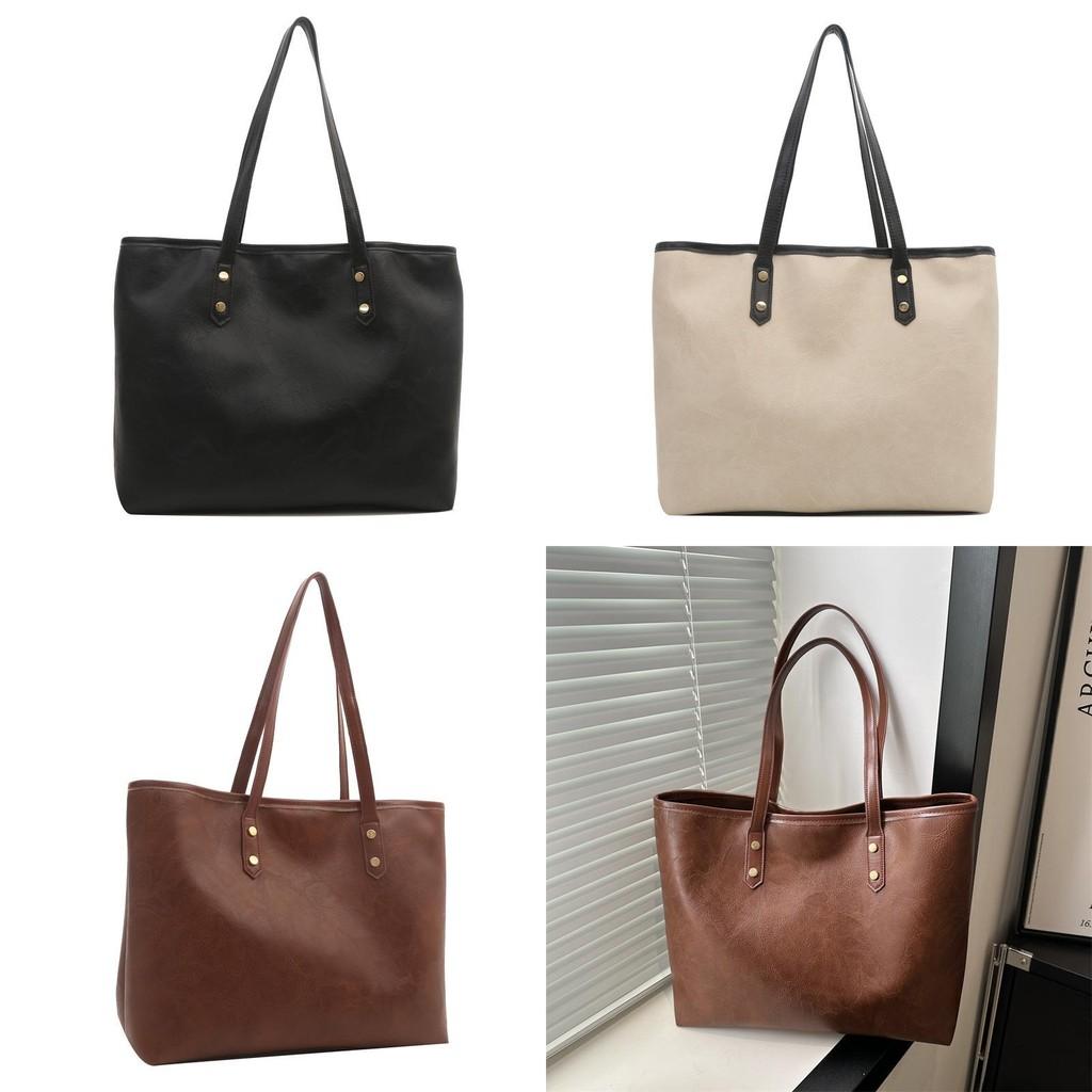 Elegant Black White Brown Pu Large Capacity Tote Bag For Women Stylish Casual Spring