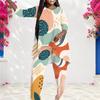 Women Plus Size Round Neck Printed Long Sleeve Layered Top Long Pants Two Piece Set