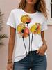 Unisexs Simple Crewneck Shortsleeve Tshirt Elegant Top With Colorful Floral Print Loosefitting Casual Shortsleeve Top