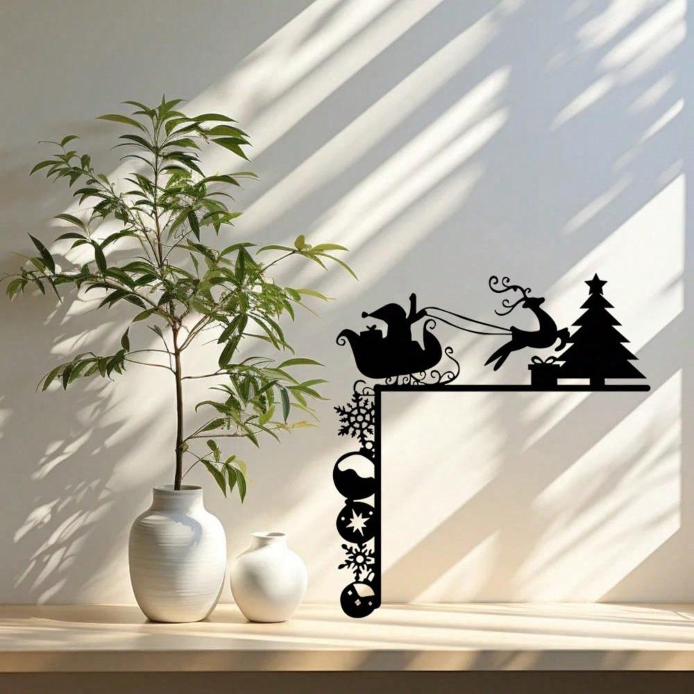 Wrought Iron Christmas Sleigh Wall Decor Home Door Frame Corner Art Ornament