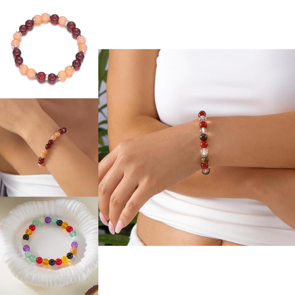 Geometric Agate Beaded Bracelet For Women Handmade Elastic Cord Jewelry For Travel Gift