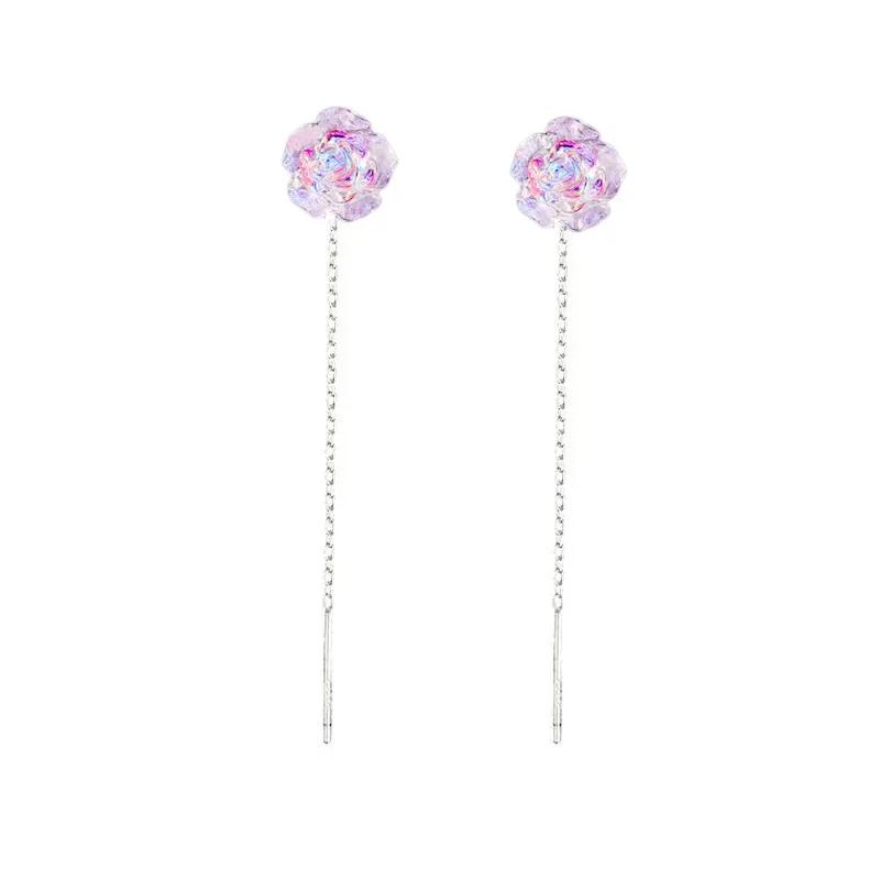 PONYKISS Silver Colorful Rose Cute Plant Stud Earring for Women Minimalist Fine Piercing Screw Bead Accessories
