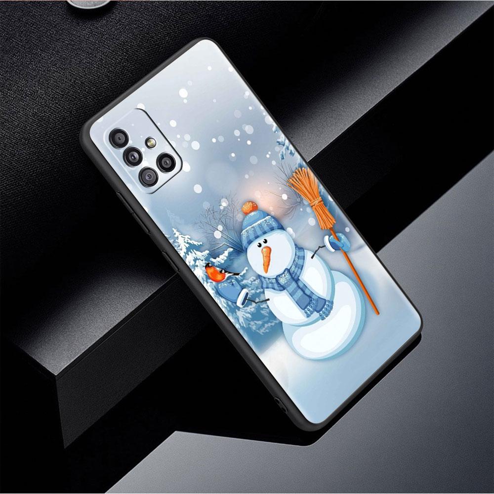 Cartoon Snowman Christmas Case For Samsung Galaxy A52 A12 A51 A53 A33 A71 A32 A31 A21 A01 A11 A22 Black TPU Phone Shell