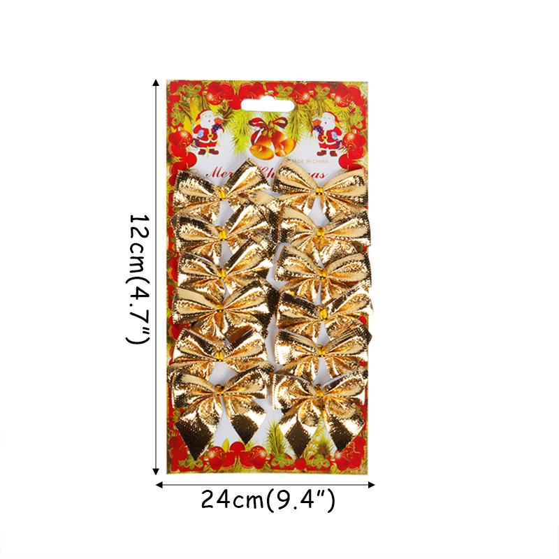 

12pcs Christmas Bows Christmas Hanging Decorations Gold Red Bowknot Christmas Tree Ornaments New Year 2025 Navidad Kerst Decor 12pcs
