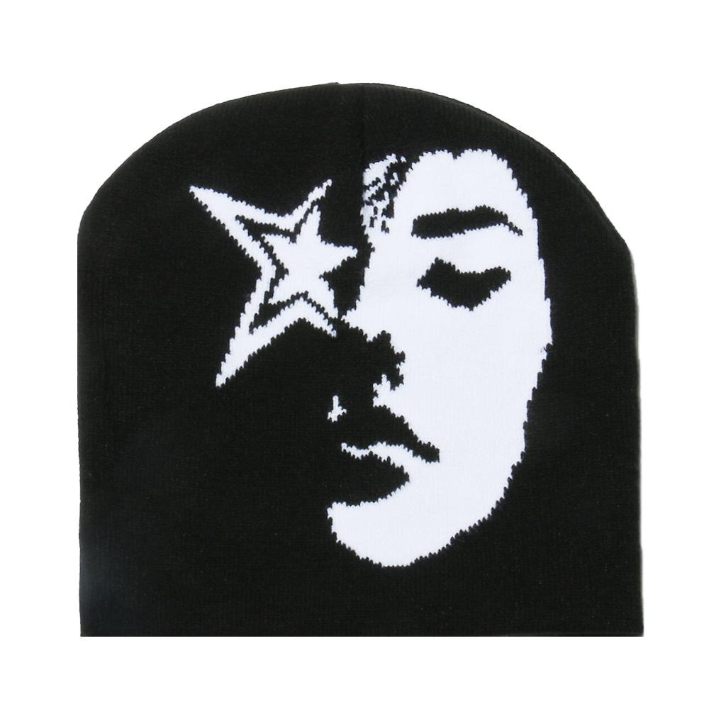 Y2K popular star woman singer pattern jacquard knitted hat hip hop personality warm winter hat woman