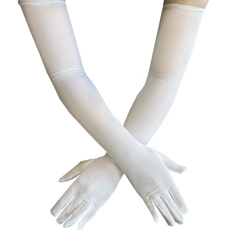 55CM Sexy Lace Thin Hollow Transparent Long Gloves Breathable Net Yarn Women Man Stage Performance Party Cosplay Elasticity