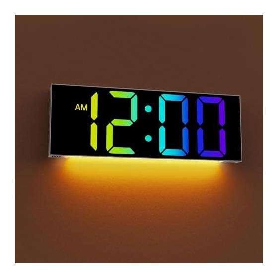 Used 12-inch Large Screen Digital Wall Clock with Remote Control, Automatic Dimming, RGB Color, Night Light Function, Perfect for Classrooms, Living