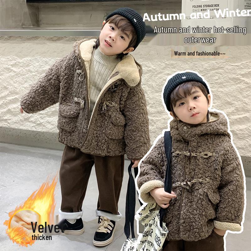 2025 Autumn/Winter Boys' Lambswool Quilted Fleece Coat for Small and Medium Sized Children