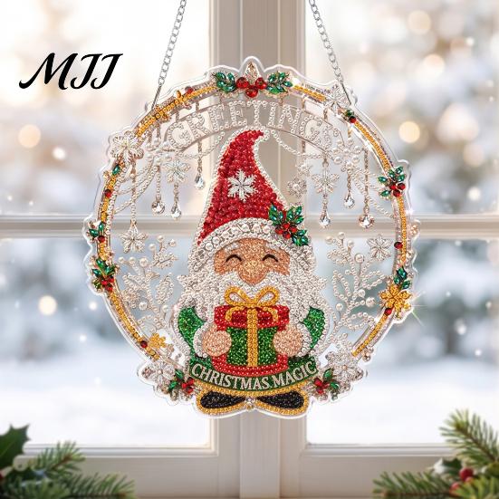 Strass Malerei Sonnenfänger Set Weihnachtskit, DIY Kunst mit Kunstperlen für Erwachsene Bastelbedarf für Anfänger, Acryl Weihnachten Schmuck Bastelmaterial