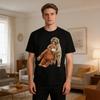 Monkey Punch T-Shirt Kurzarm Lässiges T-Shirt Niedriger Rundhalsausschnitt Affe Orang-Utan Muster T-Shirt