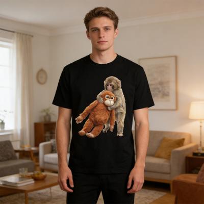 Monkey Punch T-shirt Korte Mouw Casual T-shirt Schattige Ronde Hals Aap Orang-oetan Patroon T-shirt