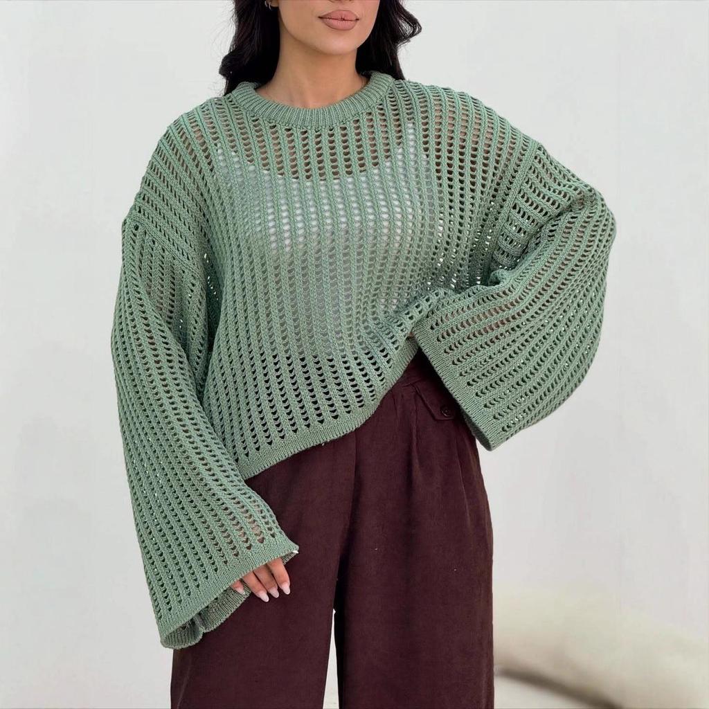 Autumn 2025 Loose Knit Hollow Sweater for Women - European & American Fashion