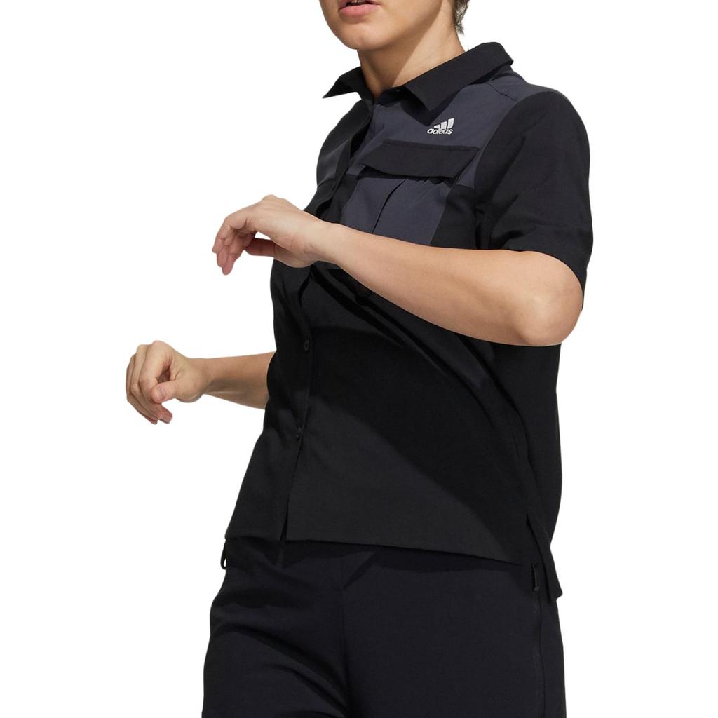 Adidas Color Block Sports Casual Short Sleeve Shirt Women Shirts Black Gray H13816