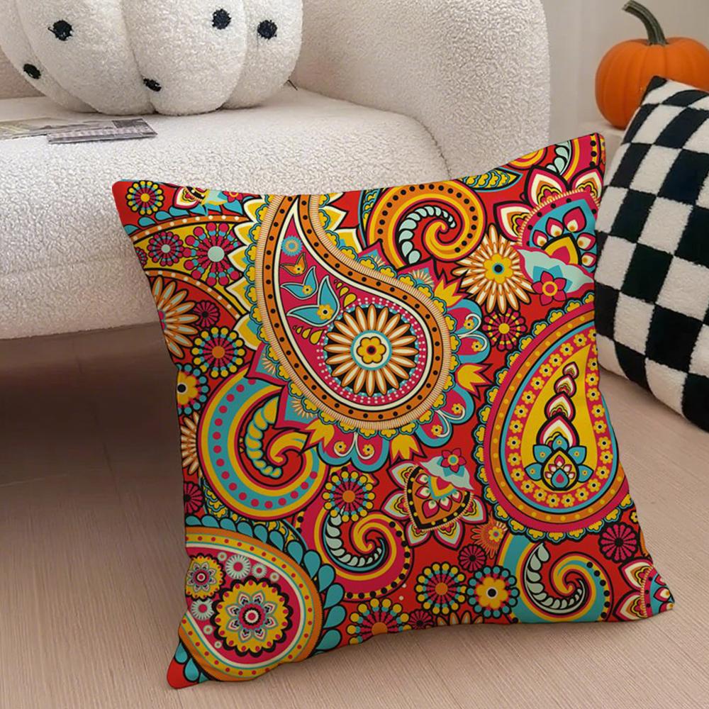 Painted Design P-Paisleys Cushion Cover Throw Pillow Cover Hidden Button Durable Polyester Chair Cushion