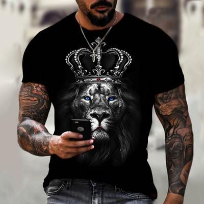 Lion Trend Cool Print Fun Short Sleeved Personalized Fashion Hip-hop T-shirt Round Neck