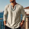 Camicia Casual da Uomo con Lacci Scollo a V Vestibilità Ampia Maniche Lunghe Camicia Vintage Etnica Boho Primavera Autunno Cotone Traspirante Felpa Top da Uomo