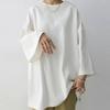 Women's Solid Color Round Neck Loose T-Shirt Simple Split Long Sleeve Plus Size Top