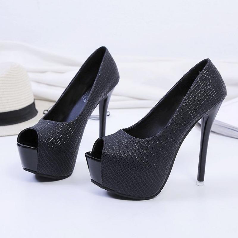 Wonen Pumps Tynne Hæler Mote Peep Toe Plattform Slip on Paljettstoff Superhøye Hæler Dame Festsko Høy Kvalitet