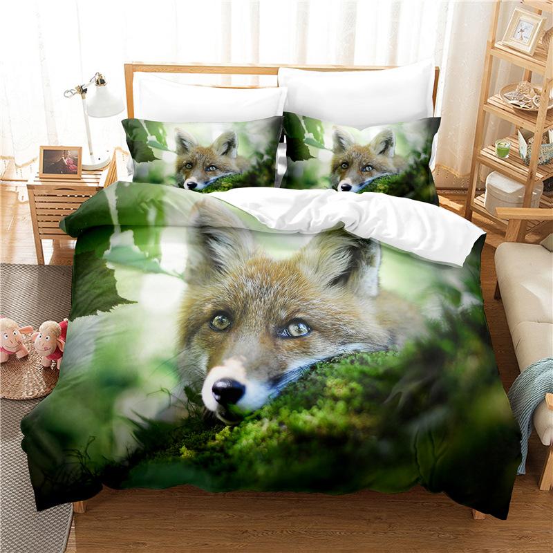 Fox Duvet Cover Set King/Queen Size Orange Lovely Fox Bedding Set For Kids Teens Boys Wild Animal 2/3Pcs Polyester Quilt Cover