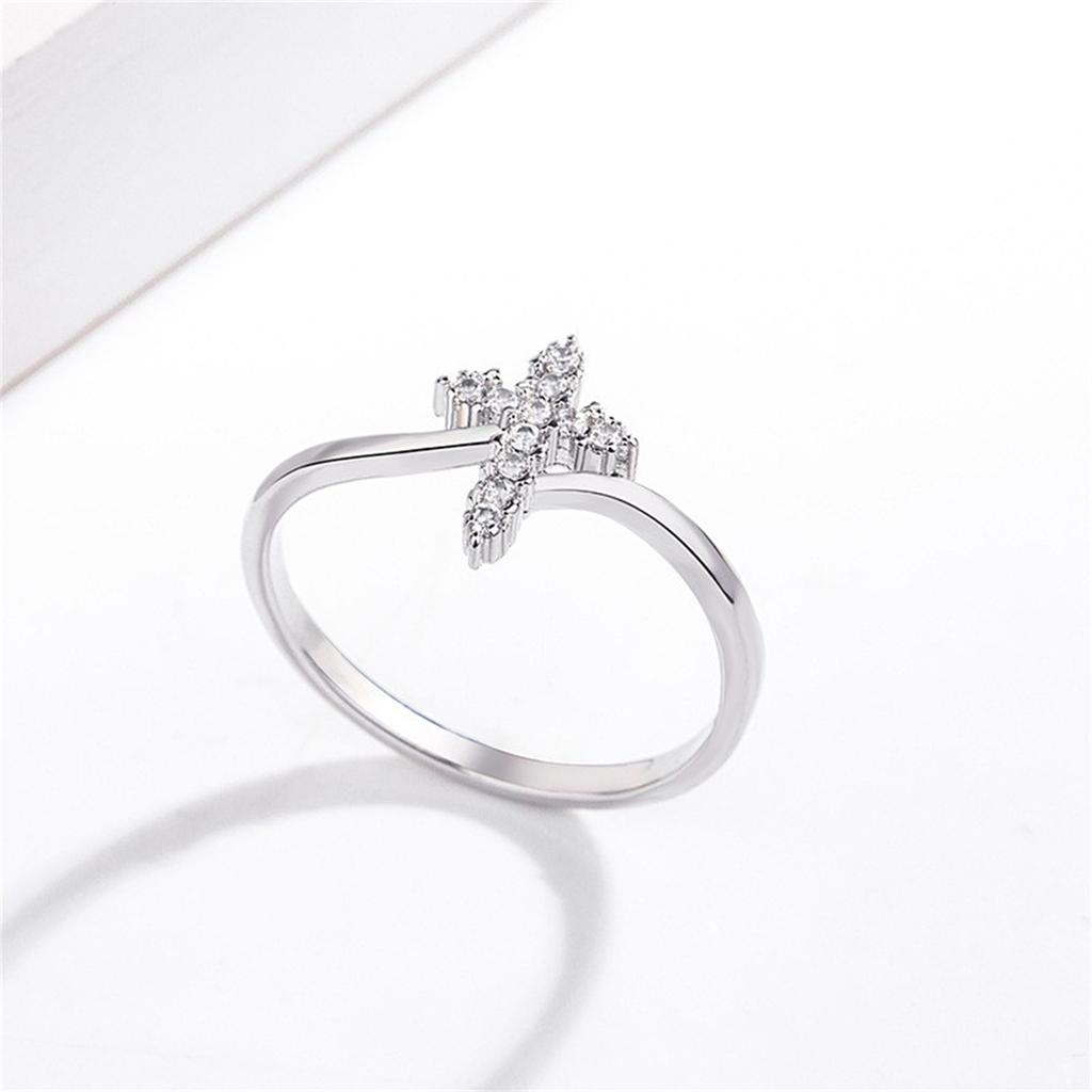 Cross Star Inlaid Zircon Ring With Box And Cloth Bag