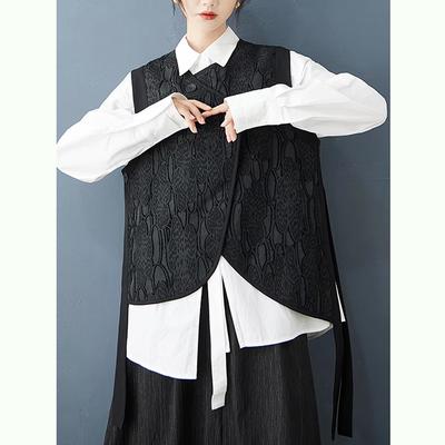 Irregular Black O-neck Vest Casual Sleeveless Female Top GJ1216