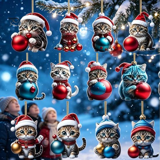 Christmas Advent Calendar Cat Calendar, 24 Days Countdown Cute 2D Kitten Holiday Backpack Charm Accessory Ornaments for Party Tree Decor, Gifts Lovers