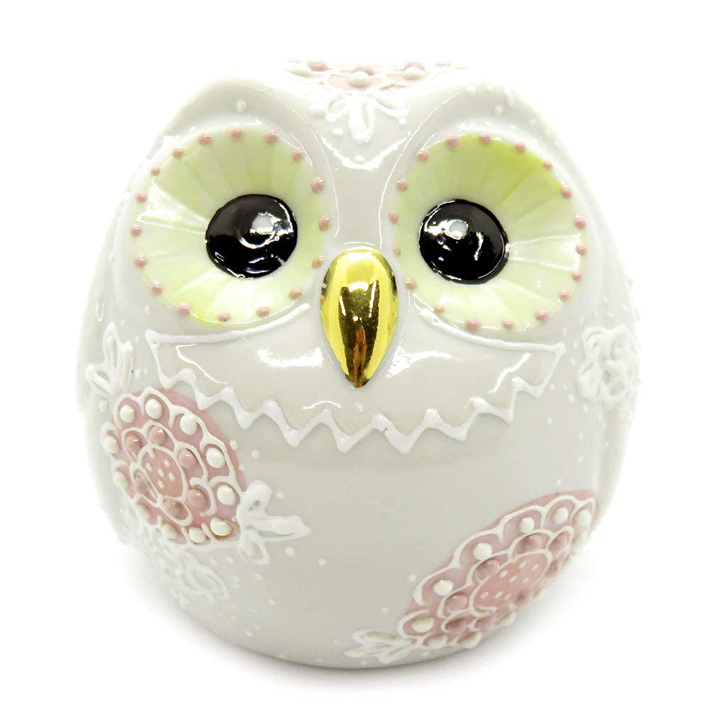 Lucky Charm Figurine, Kutani Ware, Ball Owl, Large (Pink), Ceramic, Gift, 60th Birthday Present
