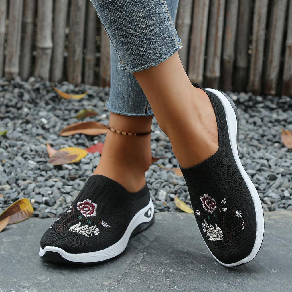 Ademende Slip-On Platte Schoenen voor Dames met Zachte Zool - Lichtgewicht Sneakers voor Elk Seizoen, Geschikt voor Wandelen, Dagelijkse Woon-werkverkeer, Comfortabele Casual Schoenen
