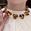 Leopard Print Big Love Pearl Beaded Neck Chain Niche Design Clavicle Chain Light Luxury Heart Necklace Choker Accessories