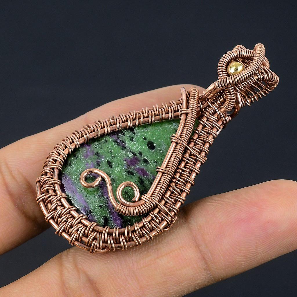 Ruby Zoisite Pendant Gemstone Jewelry,  999 Copper Wire Wrapped Handmade Pendant, Latest Design Jewelry