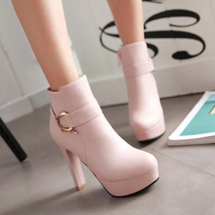 Elegant Short Boots Women Shoes Autumn Winter Women'S Ankle Boot Platform Sweet Black White Pink Heeled Party Shoes Ladies