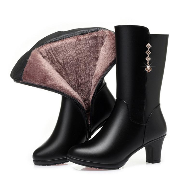 Women High Boots Autumn New Comfort Thick Heel Side Zipper Pointed Fashion High Heel Shoes Female Thick Plush Warm Winter Boots
